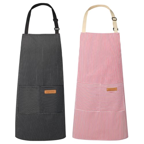 VALOME 2 Pack Kitchen Aprons with Pockets, Cooking Chef Apron for Men Women