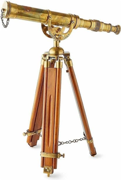 Nautical Handcrafted Vinatge Brass Telescope with Wooden Tripod Stand Maritime Functional Telescope