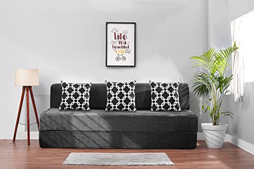 Image of Convertible Fabric Sofa Cum Bed | Foldable Double Foam & Washable Cover with Cushions | Modern Design Use Living Room & Guest Room (Dark-Grey-Multi-Chain, 6X6 Ft)
