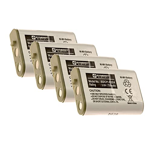 Synergy Digital Cordless Phone Batteries, Compatible with Panasonic HHR-P103 Cordless Phone, (Ni-MH, 3.6V, 750 mAh) Ultra Hi-Capacity, Combo-Pack Includes: 4 x SDCP-H324 Batteries