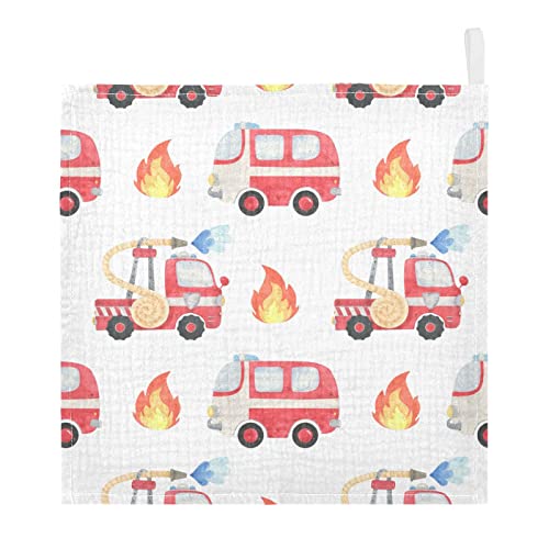 Image of vvfelixl Fire Department Funny Cars Baby Burp Cloths, Baby Muslin Washcloths for Boys Girls, Cotton Baby Face Towel for Newborn Infants Soft and Absorbent 11.8 X 11.8 in, 5 Pack