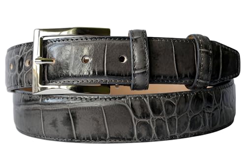 Image of Men's Italian Crocodile Embossed Leather Belt | Genuine Italian leather. Refined crocodile embossed texture. 35mm (1.38 inch) dress width. Handmade in Italy. Gift boxed.