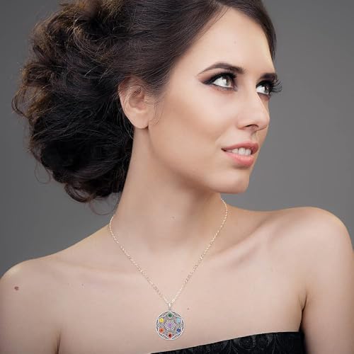 Fenthring Mandala Chakra Necklace for Women Sterling Silver Yoga Lotus Flower Necklace Pendant 7 Chakra Gifts2