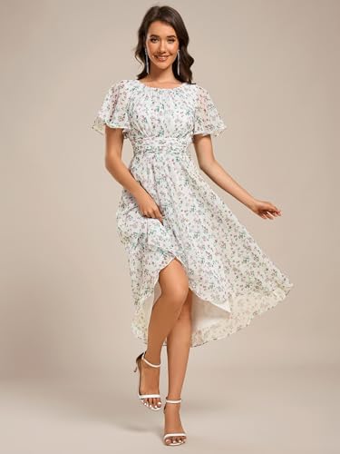 Image of Ever-Pretty Women's Chiffon Crew Neck Empire Waist Wedding Guest Dress Summer Short Sleeve Semi Formal Dresses 02053