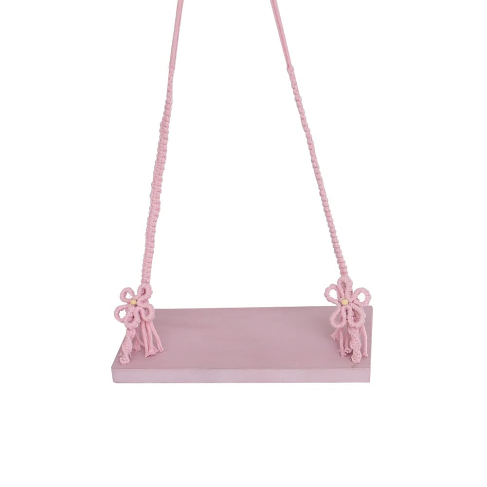 Surakey Baby Wooden Swing Newborn Mini Swing Baby Pose Playing Swing Cotton Swing Rope Photography Birthday Photos (Pink)