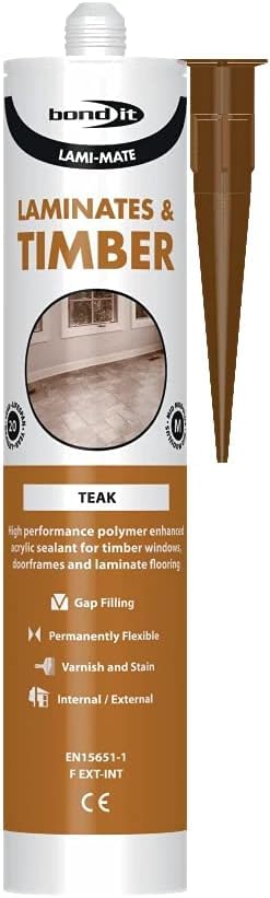 Bond It Lami-Mate Timber & Laminate Sealant Wood Floor Gap Joint Filler EU3 Laminates Flooring Windows Parquet Silicone 310ml (Teak, 310ml)