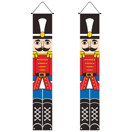 Nutcracker Christmas Decorations 1 Pair 5.9ft. Christmas Banners for Outside Hanging Soldier Model Giant Nutcracker for Front Porch Wall Fireplace Door Party Style 2