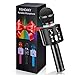 FISHOAKY Mircophone Karaoke sans Fil, 4 en 1 Portable Micro Karaoké Bluetooth avec LED Lumière Disco pour Enfants Adultes Chanter, Compatible avec Android iOS PC Smartphone