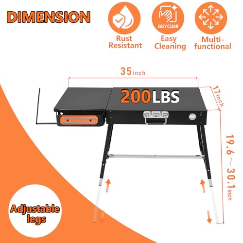 Foldable Portable Grill Table Fits 17" Or 22" Blackstone Griddle Stand, Ninja Grill Stand: Adjustable Leg with Trash Holder Perfect Blackstone Stand Accessories for Outdoor Cooking Camping