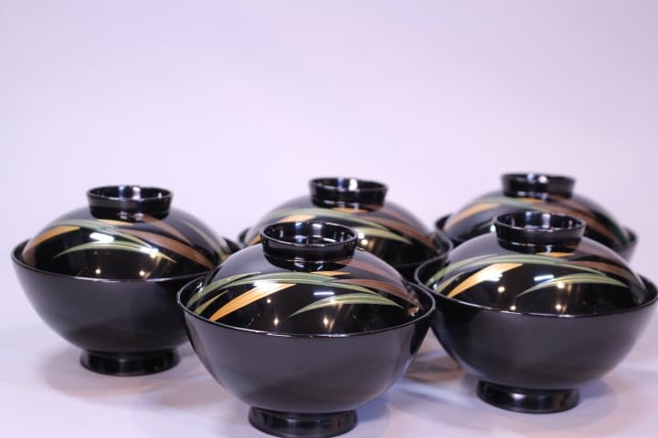 ほぼ 懐石道具 木製漆器 千筋 金彩もみじ蒔絵 吸物椀 5客揃 共箱