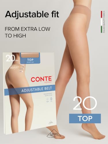 Image of Conte Tights Sheer to Waist Hipster Low-Rise Pantyhose with Adjustable Belt, Top 20 Den