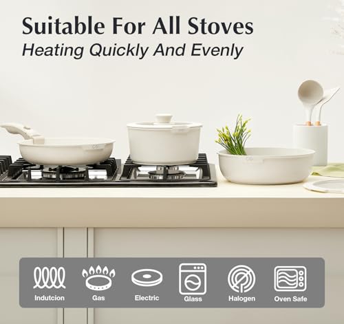 Image of KOCH SYSTEME CS 21 Piece Pots and Pan Set Non Stick, Ceramic Cookware Set with Detachable Handle, RV Camping Stackable Kitchen Set, Pots and Pans Set Non Toxic, Induction Compatible, Oven Safe, 21PCS