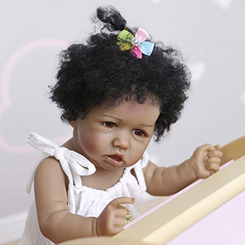 56CM Realistic Reborn Doll African American Baby Newborn Doll Soft Full Body Silicone100% Hand-Made Collectibles Waterproof Washable Kids Toy – Bild 4