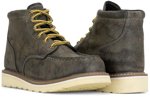 DieHard Men's Mustang casual Grey Leather Wedge Boots. Ankle-High, Slip-Resistant, Soft Toe