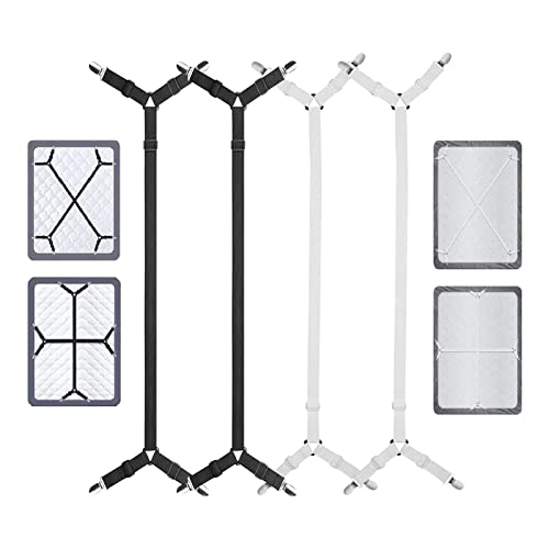 Basicon 4 correas de soporte para sábanas, triangulares ajustables para sábanas, sujetadores, elásticas, para estancias de sábanas, correas de sábanas, clips de sábanas, soportes para esquinas Cover