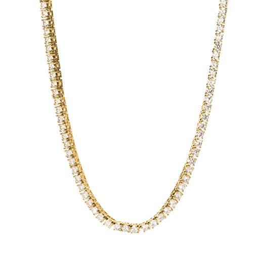 Bling Bling NY Unisex 3mm Real Solid 925 Sterling Silver 14K Gold Plated Tennis Chain CZ 1 Row Choker Necklace 16-24