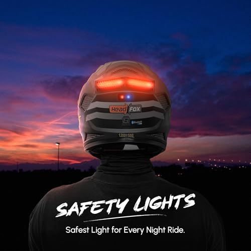 Image of HEADFOX N2F Shady Full Face Bluetooth Helmet for Bike | Waterproof Smart Helmet for Men & Women | ISI Certified | Built-in Bluetooth & LED Lights | Matte & Gloss Finish