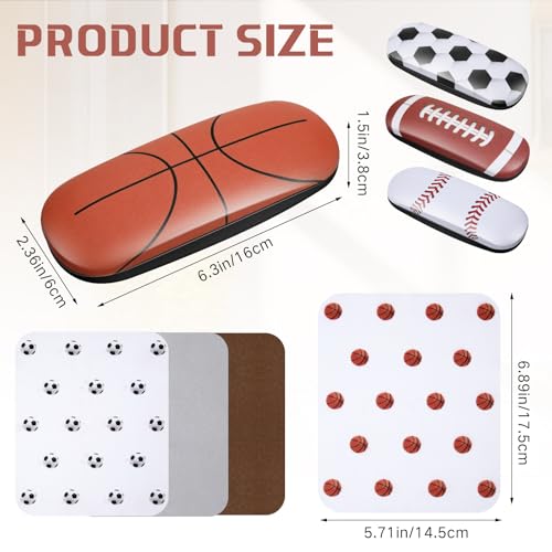 Image of 4 Pcs Hard Shell Eyeglass Case with Microfiber Cloth Ball Themed Kids Glasses Case Durable Small Sunglasses Holder Sports Eyewear Storage Box Protective Cover for Boys Girls Men Women