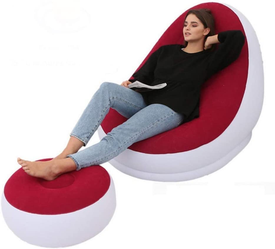 FAXIOAWA Divano Pigro Gonfiabile Pieghevole Poltrona Divano Letto per Esterni con Pedale Comodo Affollamento Singolo Divano Sedia Rivestimento in Pile (Color : Red) (Color : Red)