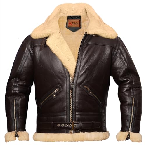 B3 Bomber Jacket Men Aviator Real Shearling Sheepskin Leather Winter Jacket