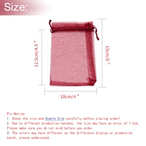Image of Dealglad 100pcs Drawstring Organza Jewelry Candy Pouch Party Wedding Favor Gift Bags (4x6 inch, Wine)