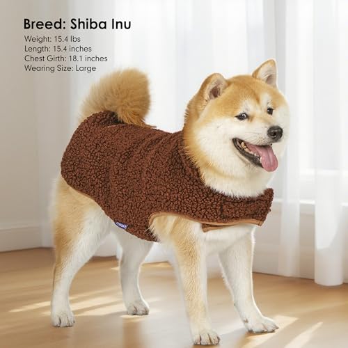 Image of cyeollo Sherpa Dog Coat Reversible Dog Jackets for Small Dogs, Brown, M