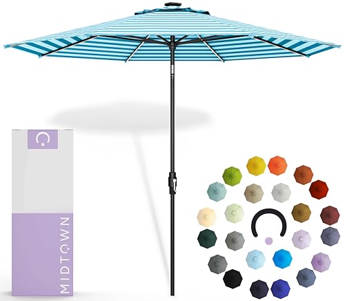 Image of Midtown Umbrellas LED Swilt - 9 Ft Solar LED Patio Umbrella, Cobalt Stripes