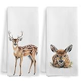 XNXLDYLH Funny Deer Kitchen Towels and Dishcloths Sets of 2, Deer Decor Gifts, Woodsy Rustic Cabin Lodge Forest Mountain Nursery Home Hunting Decor Dish Hand Tea Towels for Bathroom Kitchen, 16x24Inch