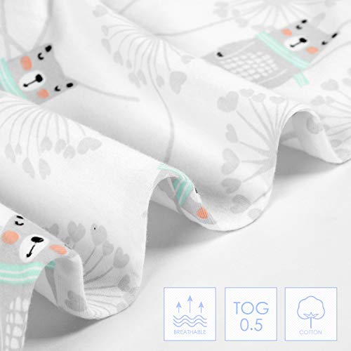 TILLYOU 2 Pack Infant Sleep Sack 0-6 Months 100% Cotton Wearable Blanket 0.5 TOG Sleeveless Summer Sleep Sacks with 2-Way Zipper, Gray Bear & White