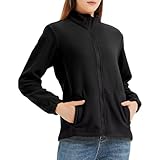 [Sillictor] フリースジャケット レディース ジップアップ ブルゾン マウンテン ライト コート ジャージ ボア ジャケット アウトドア ジップパーカー - 暖かさと快適さ W0032blk-M