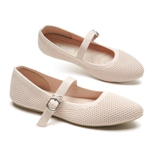GLAMORA Bailarinas Mujer Merceditas Punto Correa Hebilla Cierre Rápido Zapatos Planos Cómodos Plantilla Acolchada Tejido Transpirable Verano Ligero Diario Ajustable nude 39