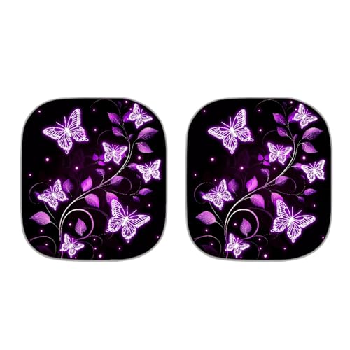 Image of Purple Butterfly 2 PCS Car Windshield Sun Shade Foldable Automotive Interior Accessories for Sun Protection Auto Sun Heat and UV Rays Blocker Fit Car Front Window for Trucks SUV Van