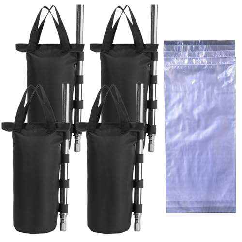 Canopy Weight Bags Set with Water Storage Bags for Gazebo, Tent, Marquee, Carport,4-Pack Sand Bags and 4-Pack Water Bags, Black (Black, R-4PCS)