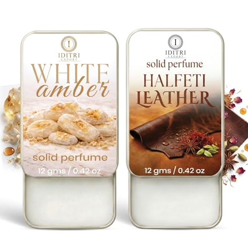 Image of Solid Perfume |White amber&Halfeti leather Alcohol Free Wax Perfume Balm, Long Lasting | Pocket Tin 12g, Pack Of 2| Non Greasy Smooth Glide, Travel Friendly Unisex