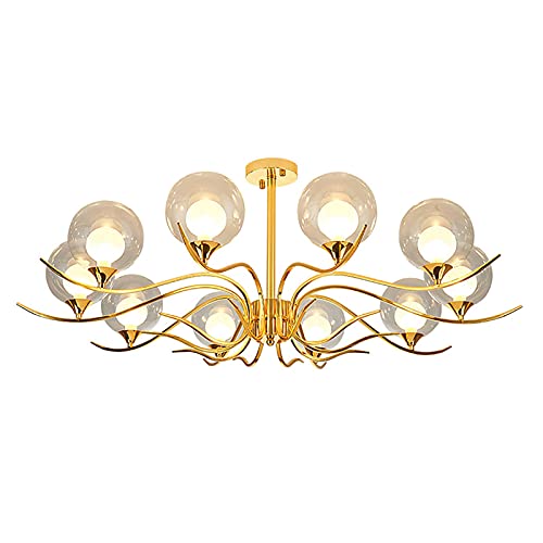 Montage au plafond de chambre moderne avec grand plafonnier doré 6 lampes