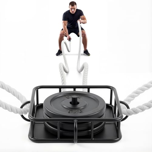 Zonon Heavy-Duty 12-Station Battle Rope Anchor - Powder-Coated Steel with Rubber Base, Multi-Anchor Points for 12-Person Group Training, Indoor/Outdoor and Gyms/Home Use, Weight Plate Compatible