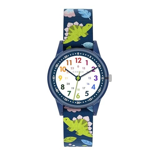 Cander Berlin MNA 0230 D Kinderarmbanduhr Klett Armbanduhr Kinder Mädchen Junge 3 ATM wasserdicht analog Lernen Dinosaurier