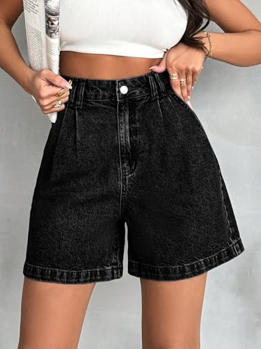 Image of Shasmi Girl's & Women's High Waisted Denim Shorts, 2025 Fashion Vintage Wash, Straight Cut (Short 234)