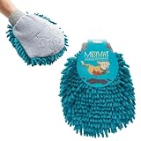 Messy Mutts Microfiber Grooming Mitt | Chenille Microfiber Dog Shammy Mitt | Machine Washable Paw Cleaner | Blue
