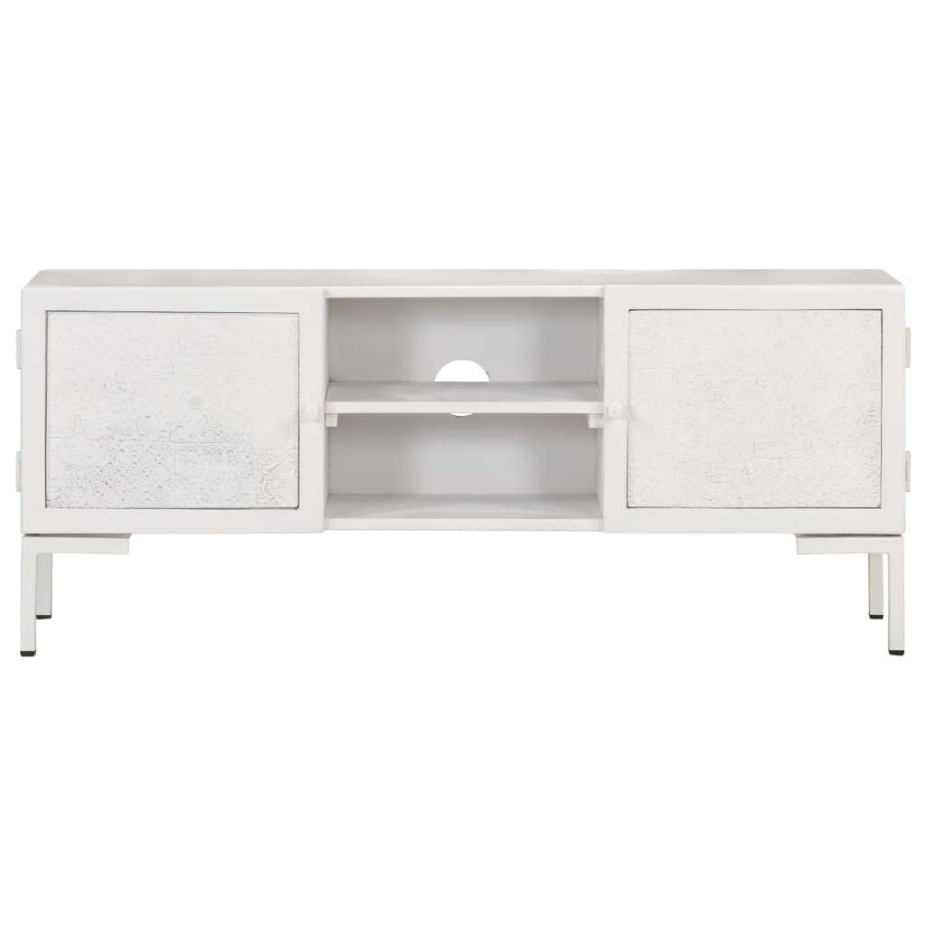 TV-Schrank Weiß 115x30x46 cm, Massivholz Mango, mit 2 Türen und Regalen, Robustes Media-Center für Wohnzimmer und Schlafzimmer