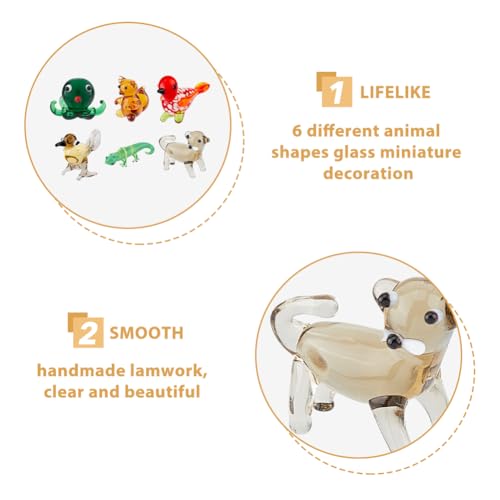 6Pcs Hand Blown Glass Figurines Miniature Animal Decor Colorful Glass Bird Octopus Cat Chameleon Squirrel Display Decorations for Home Office Collectible Gifts