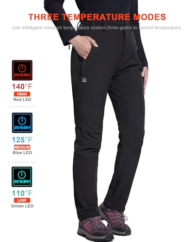DEWBU Heated Pants for Women with 12V Battery Pack Fleece Lined Outdoor Softshell Pants Electric Heating Trousers4