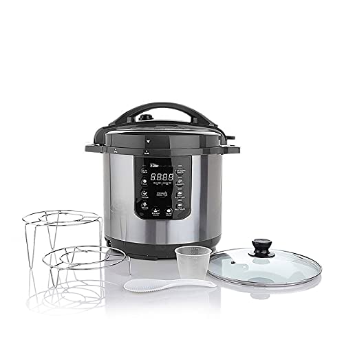 Elite Gourmet Elite Platinum EPC-813 Maxi-Matic 8Qt Electric Pressure Cooker with Glass Lid and 2 Racks, Black (Stainless Steel) (Renewed) (MaxiMatic Elite EPC-813- BLACK)
