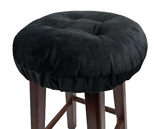 Augld Bar Stool Cushion Soft Velvet Padded Round Stool Cover 12" Velvet Black #TOP5