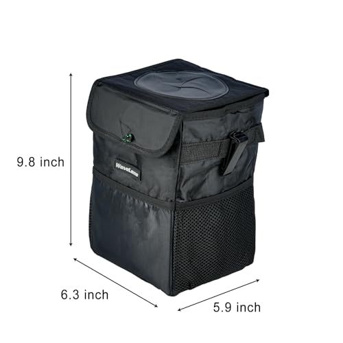 Image of Car Trash Can with Lid - Car Trash Bag Hanging Waterproof with Storage Pockets, Collapsible and Portable Multipurpose Trash Bin for Back /Front Seat /Console, 1.85 Gallons, Black