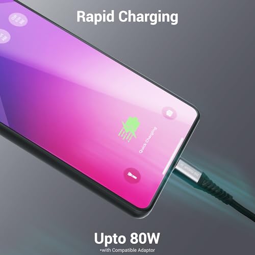 Image of ZEBRONICS TU800P USB - Type C Braided Cable, 80 Watts, Rapid Charging Cable, Charge & Sync, 1M, Compatible with iPhone 15 | Samsung | OnePlus | Xiaomi | Realme | Oppo, Black