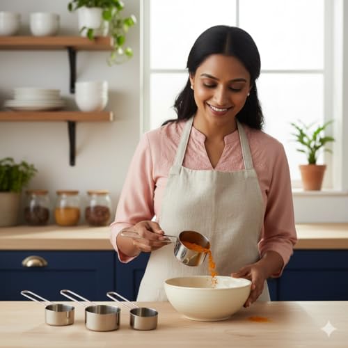 Image of Human Hydro Stainless Steel Measuring Cups Set - 4 Pieces | 60 ml, 80 ml, 125 ml, 250 ml | Durable, Rust-Free & Dishwasher Safe for Baking & Cooking