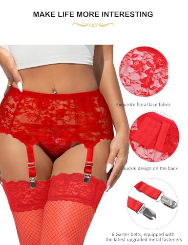 Image of ohyeah 6-Strap Easy Clip Lace Garter Belt for Thigh Highs Stockings Suspender Garter Belts Plus Size Garters Lingerie XS-4XL