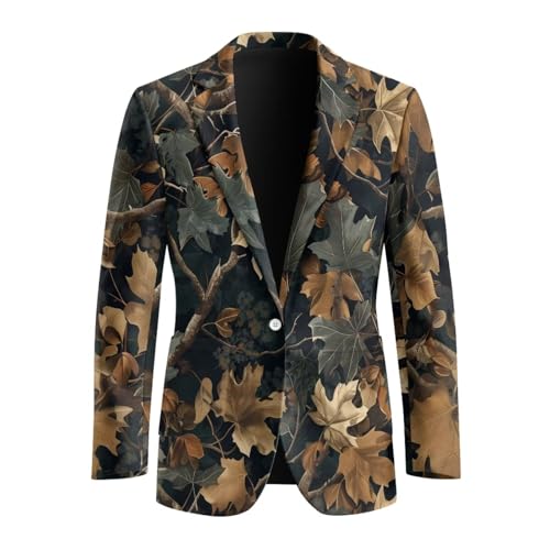 TOADDITDO Camo Tree Leaf Print Men's Sport Coats Blazers Casual One Button Business Suit Jacket