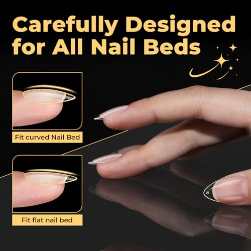 Image of UNA GELLA Short Almond Nail Tips Pre-shape Short Almond Gel Nail Tips 216pcs Press on Nails 12 Sizes Soft Gel Acrylic Clear Fake Full Cover for Nails Extension Home DIY Salon